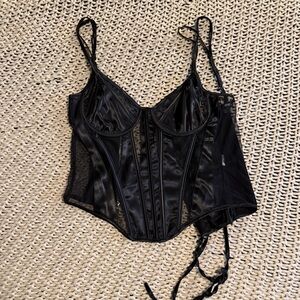 Black Mesh Satin Corset Top